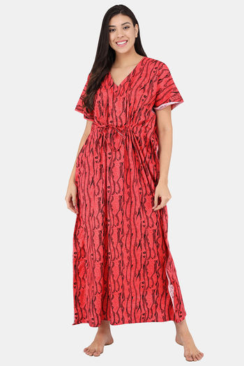 Buy Shararat Cotton Full Length Nightdress - Red