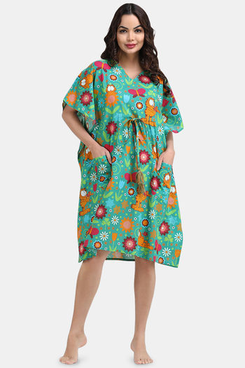 Buy Shararat Cotton Full Length Nightdress - Green