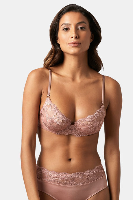Buy Yamamay Double Layered Regular Wired Full Coverage Lace Bra - Clay Rose  at Rs.3499 online