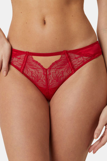 Buy Yamamay Medium Rise Three-Fourth Coverage Bikini Panty - Red