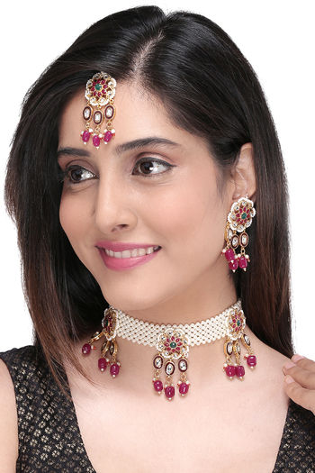 Yellow Chimes Ethnic Handcrafted Kundan and Pearl Flower Moti Choker  Necklace Jewellery Set
