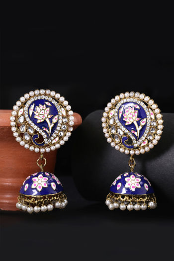 Yaalz Silkthread Jhumka Earrings With Antique Gold Sunflower Stud In A