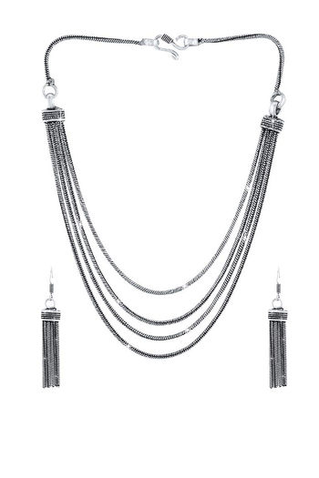 Yellow Chimes Traditional Oxidised Silver-Plated Multi-layer Necklace Set