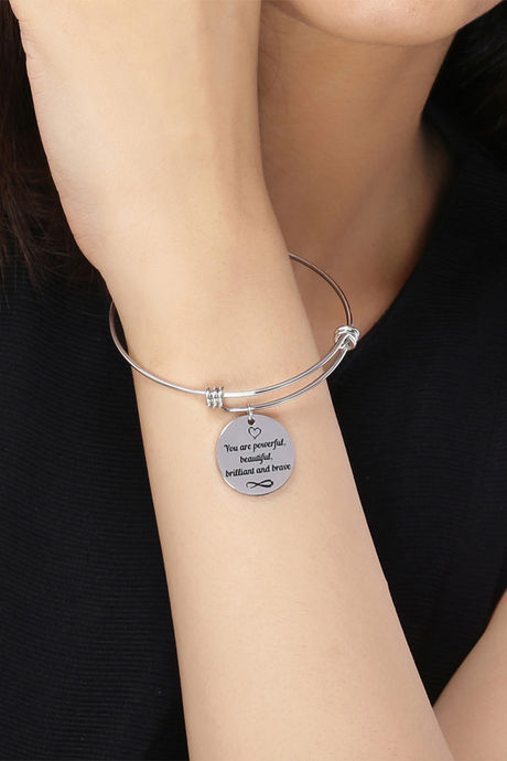 Yellow Chimes Inspirational Message Silver-Toned Stainless Steel Charm  Bracelet