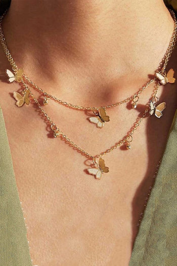 Yellow Chimes Trendy Multi-layer Gold Toned Butterfly Choker Necklace
