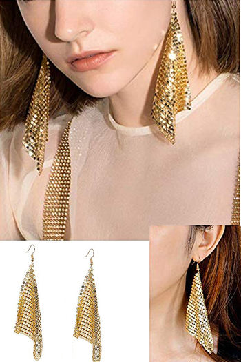 HOYON Exaggerated Green Diamond Leaf Tassel Earrings Dress Dinner  Accessories 18K Gold color Yellow Gold Plated