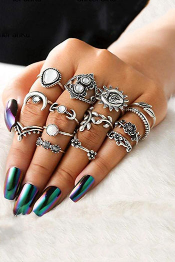 combo boho vintage style midi finger crystal knuckle rings set