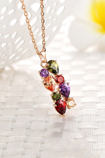 Yellow Chimes Sparkling Colors Flowerets Vine Swiss Cubic Zirconia 18K Rose  Gold Plated Pendant Set