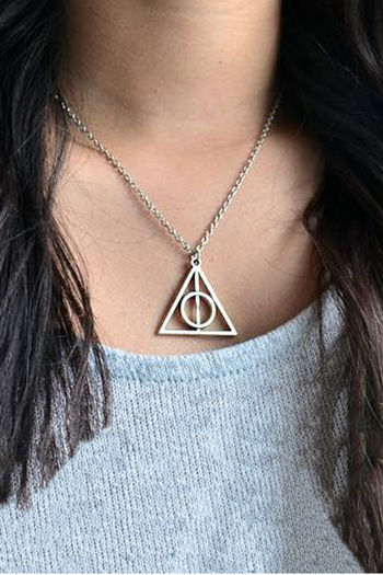 harry potter deathly hallows silver toned pendant