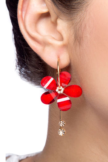 Floral Antique Red Stone Jhumka Earrings Low Price Antique Fashion Jewellery  J23738