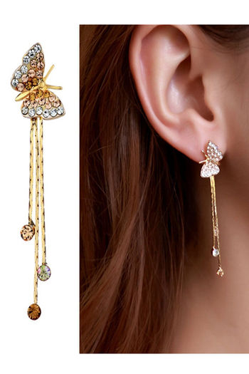 Buy Yellow Chimes Gold toned Crystal Butterfly Dangler Earrings at Rs.4000  online | Jewellery online