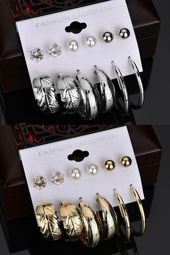 Yellow Chimes Combo Of 12 Pairs Silver Gold Plated Design Hoop and Stud Earrings