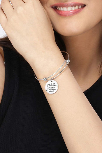 Yellow Chimes Stainless steel Friendship Quote Engraved Charm Bracelet  Silver