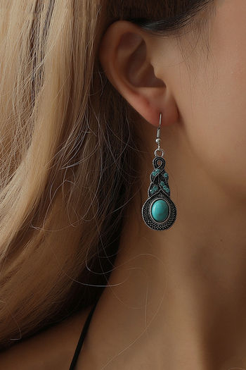 Cz studded aqua blue stone drop earrings 