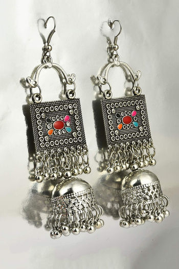 Yellow Chimes Combo Pairs Stylish Oxidized Silver Beaded Chandbali Jhumka  Earrings Silver