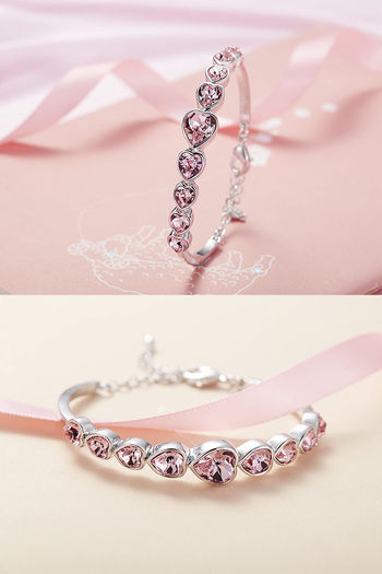 Buy Yellow Chimes Silver Plated Pink Heart Design Crystal Bracelet - Silver  at Rs.2106 online