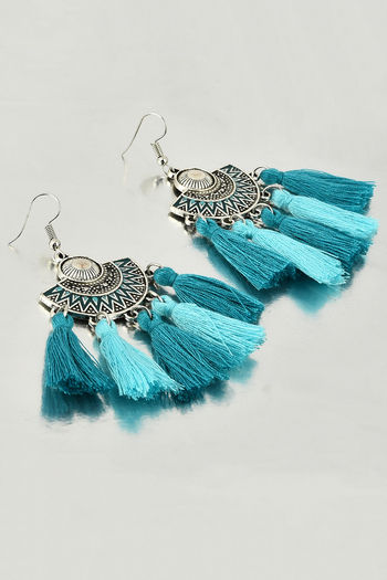 Buy TEAL BOHEMIAN TASSEL EARRINGS for Women Online in India