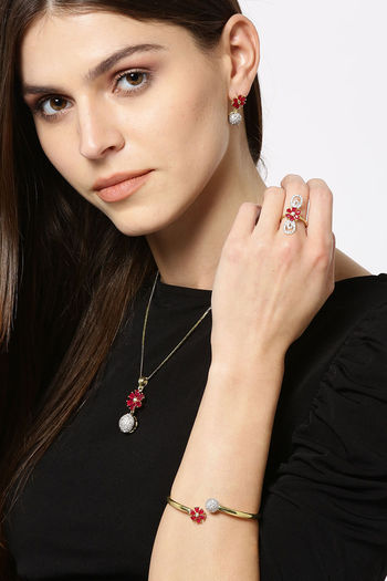Rubans Voguish Stone Studded Sterling Silver Hoop Earrings