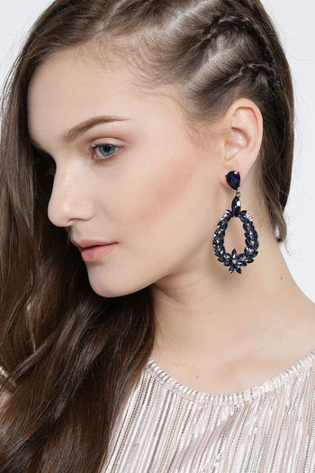 YouBella Stylish Party Wear Jewellery Silver Plated Drop Earrings for Women  Blue  YBEAR_31659 