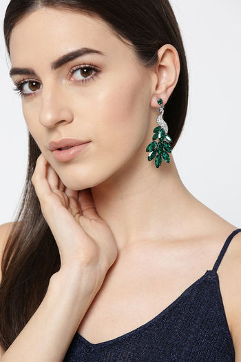 YouBella Green alloy Gold plated Valentine Collection AAA Swiss Zircon Peacock Earrings for Girls and Women