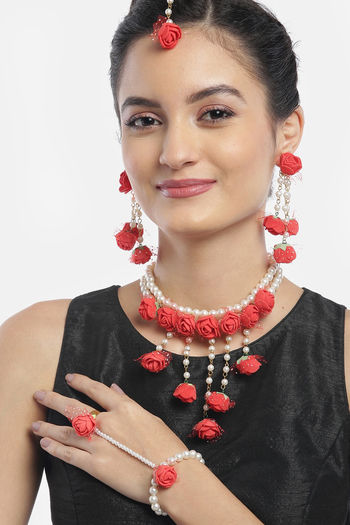YouBella Stylish Latest Traditional Jewellery Set for Women  Red  YBNK_5543 