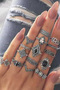 Buy YouBella Oxidised Combo of 15 Boho Silver Plated Rings for Girls and Women (YBRG_20111A) (Silver)