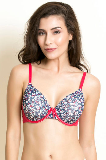 Zivame Smooth Fit High Coverage Wired T-Shirt Bra- Blue Abstract Floral