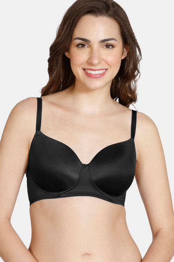 Zivame Soft n Sheen Padded Non Wired 3/4th Coverage T-Shirt Bra - Black
