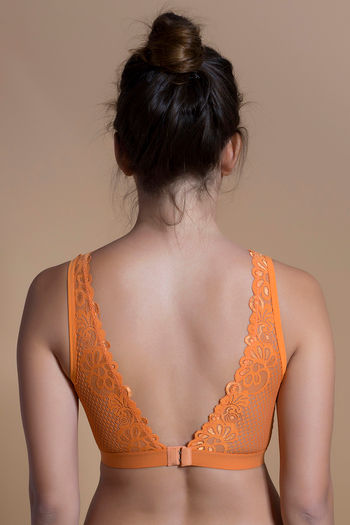 Buy Zivame Made-to-layer Checkered n Floral Lace Bralette- Orange at Rs.358  online