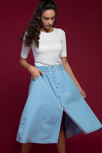 The Everly High Waist Denim Skirt Curves • Impressions Online Boutique
