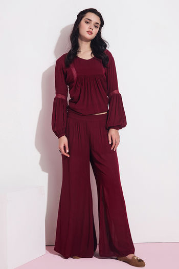 Buy Women Maroon Double Lace Border Palazzo Pants  Cocktail Wear  Indya