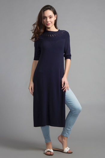 Buy Zivame LongSlit Knitted Top- NightBlue At Rs.2395 Online | Apparel ...