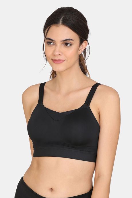 Buy Zelocity By Zivame Black Solid Non Wired Non Padded Sports Bra - Bra  for Women 7574892