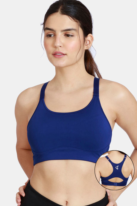 Zelocity Back Open Sports Bra With Removable Padding - Blue Depth