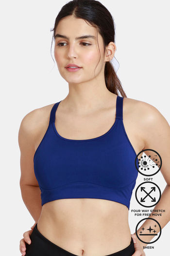 Buy Zelocity by Zivame Women's Cotton Non-Wired Sports Bra (ZC4369-Surf The  Web_Blue_X-Small) at