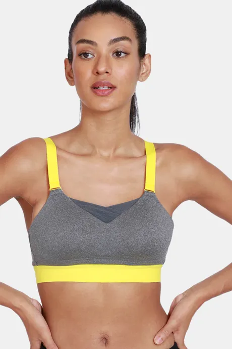 Zelocity by Zivame Yellow Printed Sports Bra With Removable Padding