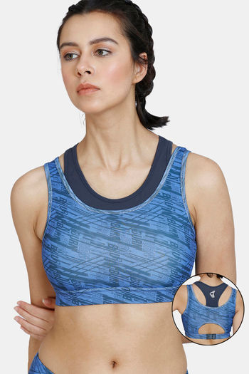 Buy Zelocity Padded Sports Bra With Removable Padding - Teal Blue