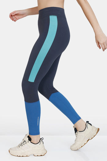 Women Gym Leggings Polyester With Phone Pocket Navy Blue