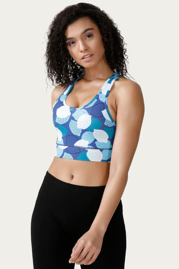 Zelocity Sports Bra With Removable Padding - Blue N Print