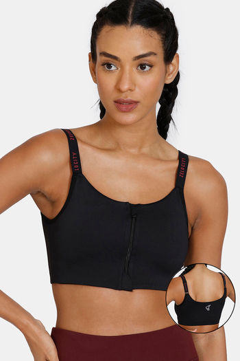 Buy Zelocity By Zivame Black & Red Solid Non Wired Lightly Padded Sports Bra  - Bra for Women 7324895