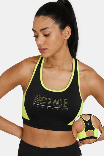 Buy Zelocity Quick Dry Sports Bra With Removable Padding - Jet Black