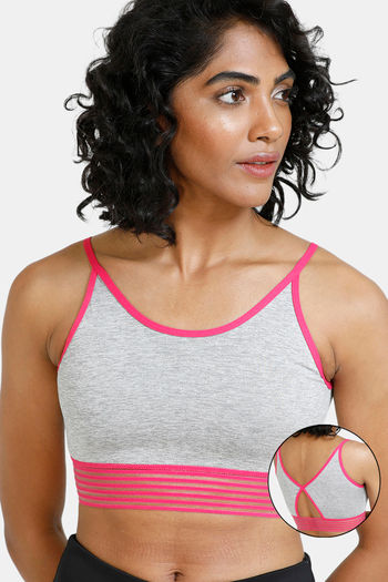 Buy Zelocity Non Padded Sports Bra With Wide Waist Band - Grey at