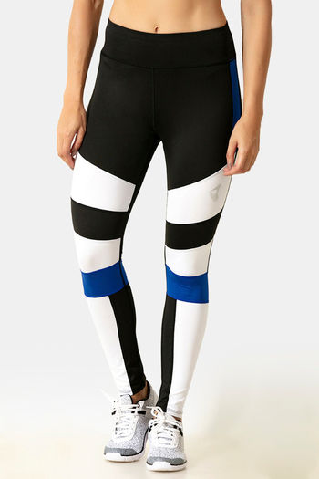 Buy Zelocity Mid Rise Leggings - Color Block Blue at Rs.898 online
