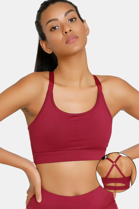 Red padded sports store bra