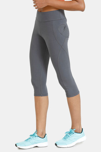 Zelocity Mid Rise High Quality Stretch Capri - Grey Pinstripe