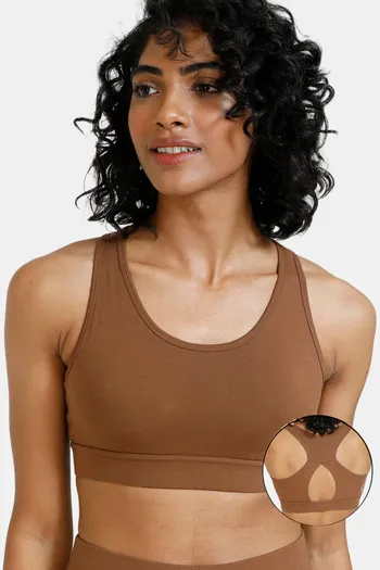 Buy Zelocity Padded Sports Bra With Removable Padding - Brown at