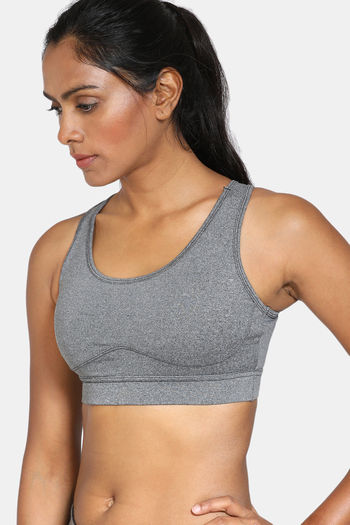 Buy Zelocity Padded Front-Open Zipper Sports Bra With Removable Padding -  Grey at Rs.453 online