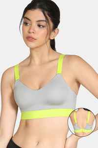 Buy Zelocity High Impact Sports Bra With No Bounce - Grey Yellow