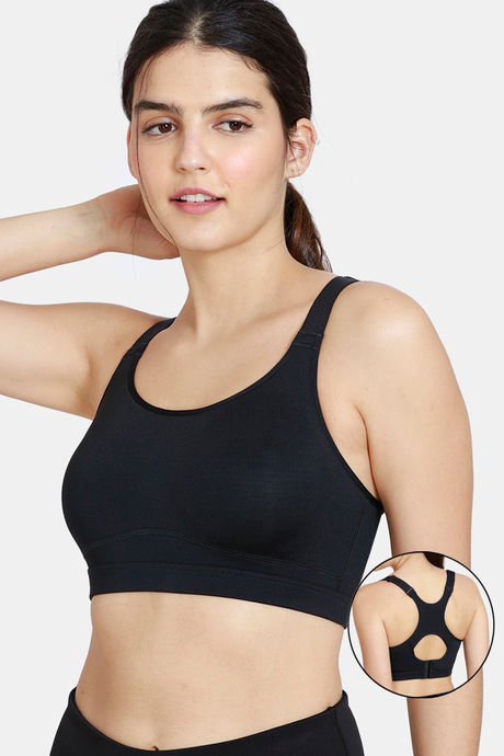 Buy Zelocity By Zivame Black & Black Solid Non Wired Non Padded Sports Bra  ZC4165FASHBLACK - Bra for Women 8491261