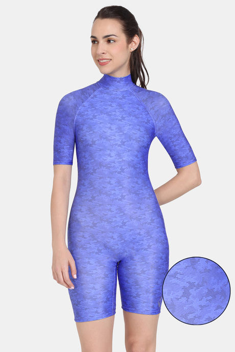 Buy Zivame Zelocity Padded Bodysuit With Zipper - Amparo Blue online